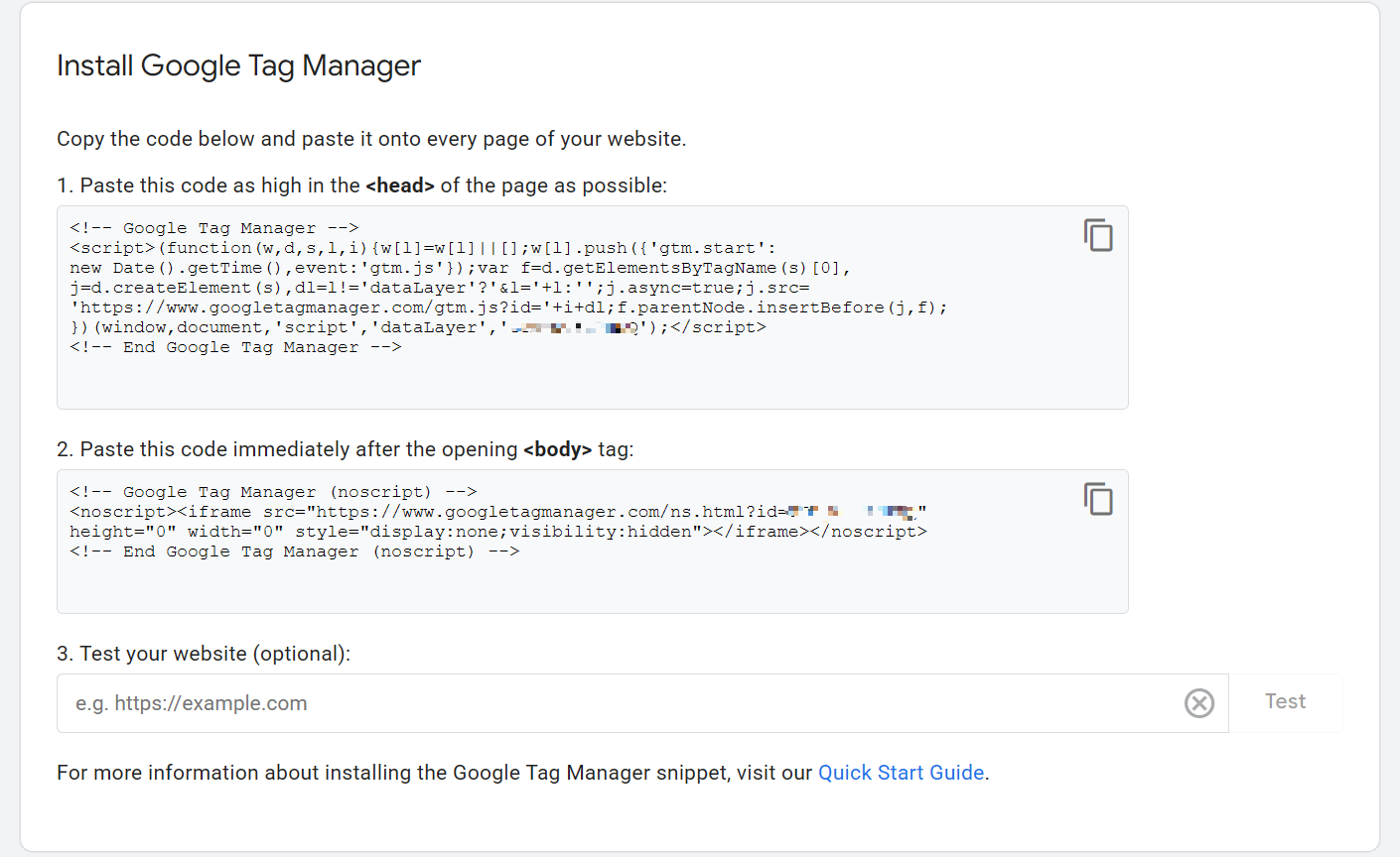 根据指示安装GTM脚本